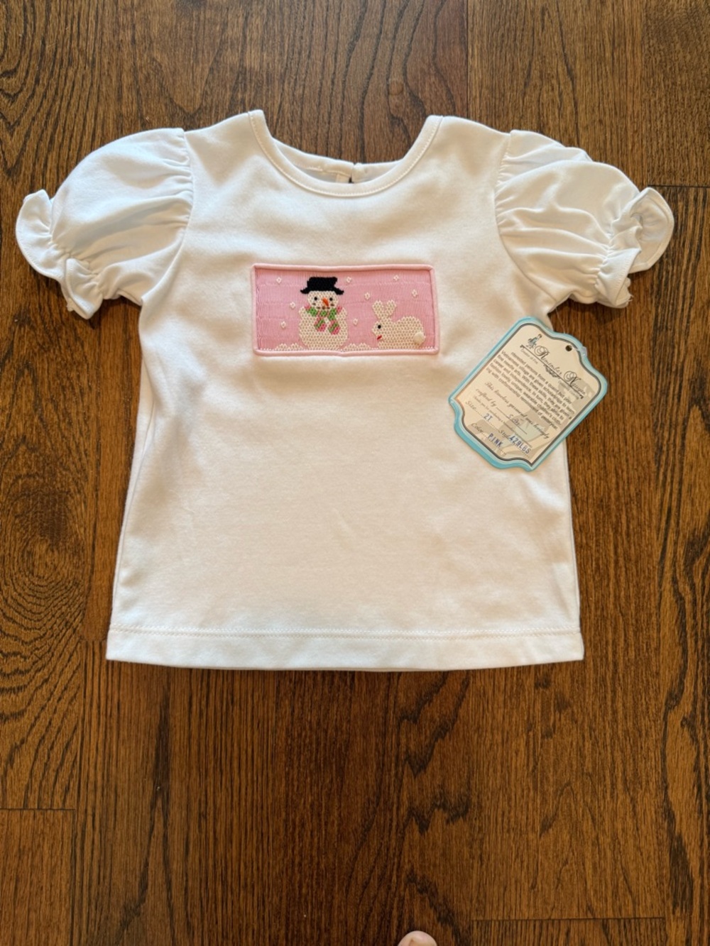 Remember Nguyen White Puff-Sleeve Tee with Pink Snowman Smock